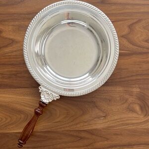 * SOLD * Antique Silver Plated Chaffing Pan Dish with Wood Handle !